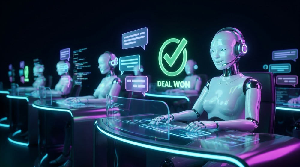 AI agents in a call center following up and closing a deal